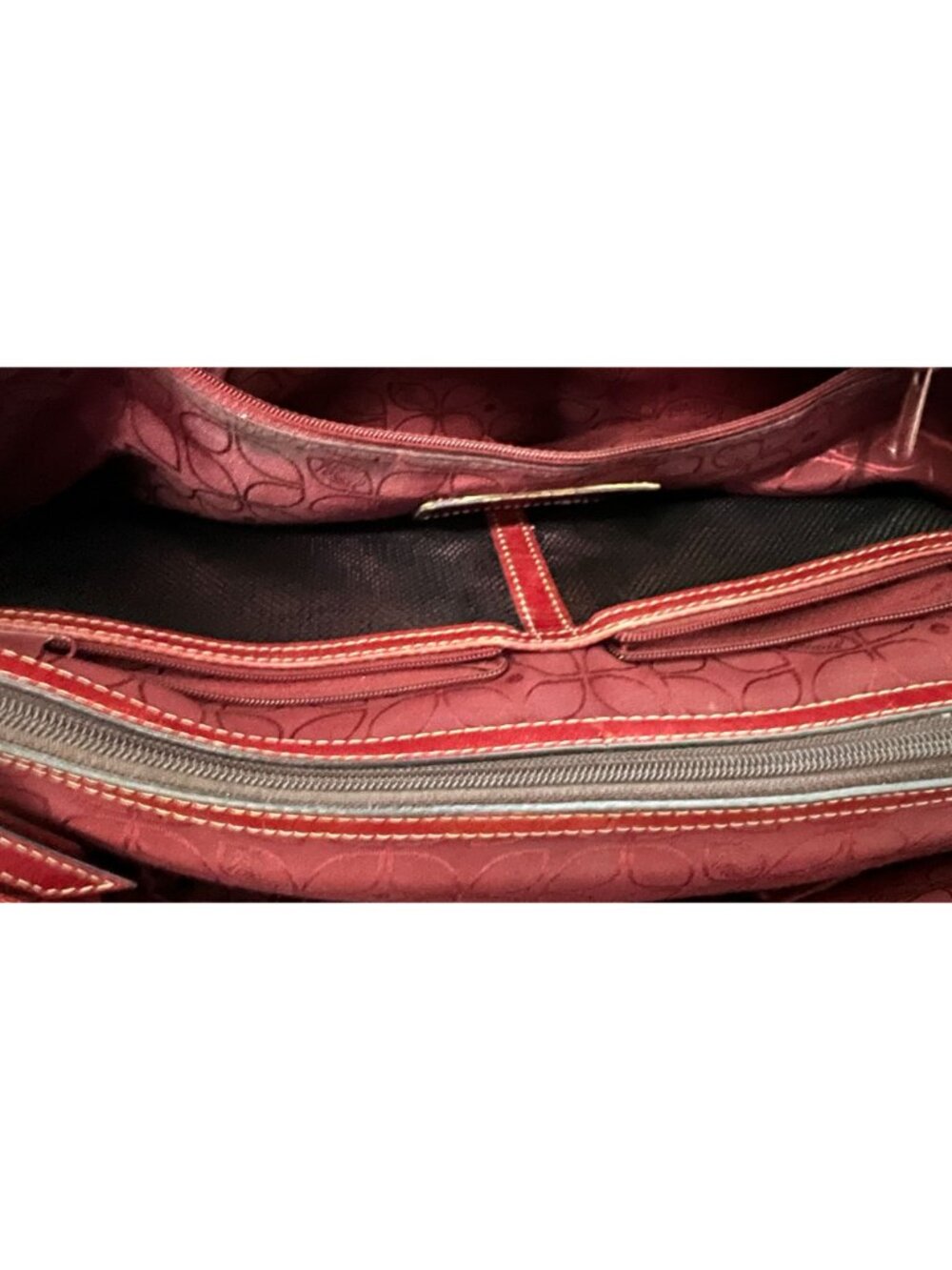 Fossil Red Leather Tote Bag W/ Key Charm & Dual Straps - Picture 14 of 16